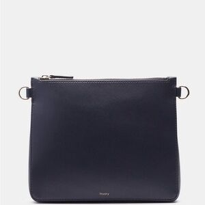 THEORY Navy Gray Wristlet Clutch Pouch Liden Leather Crossbody Bag NEW with Tags